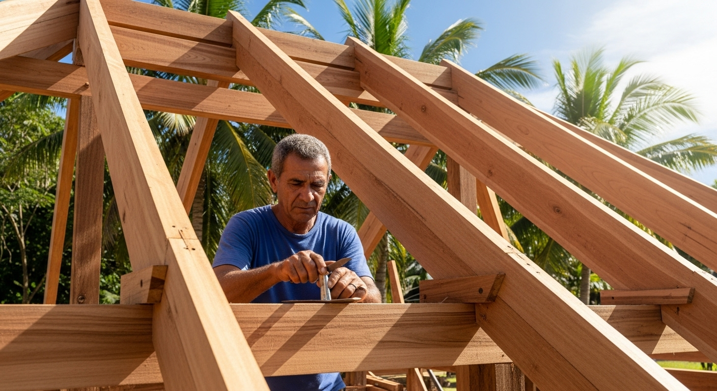 Charpente bois traditionnelle à Tahiti